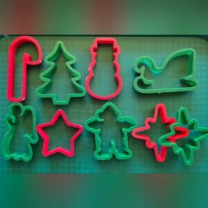 Vintage Hutzler Christmas Plastic Cut Out Cookie Cutters Set of 9 (1970s)